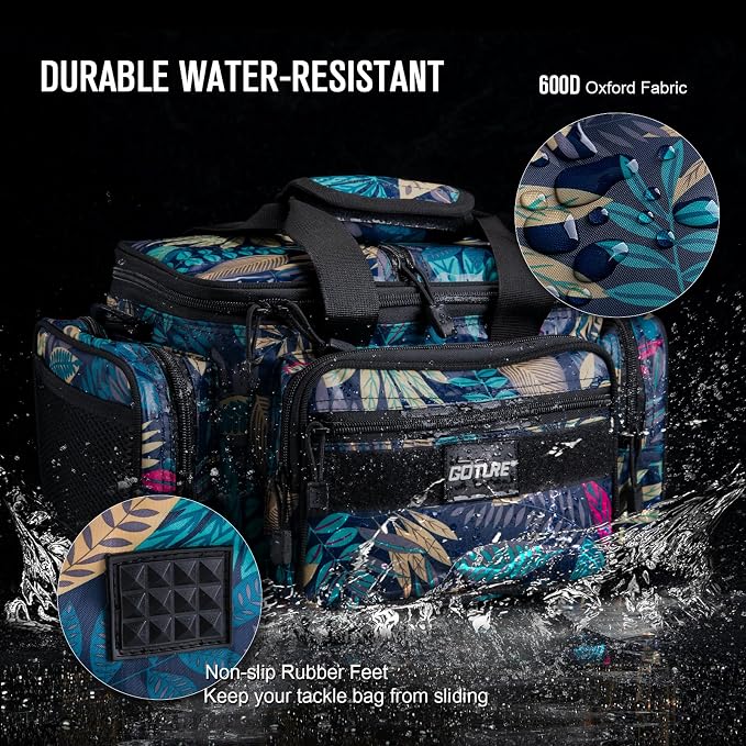 Goture Fishing Tackle Bag, 600D Water-Resistant Soft Side Crossbody Sling Bag for Men & Women,Small Gear Storage Tactical Bags for Saltwater & Freshwater,Fits 3 3600 Tackle Boxes(Not Included)