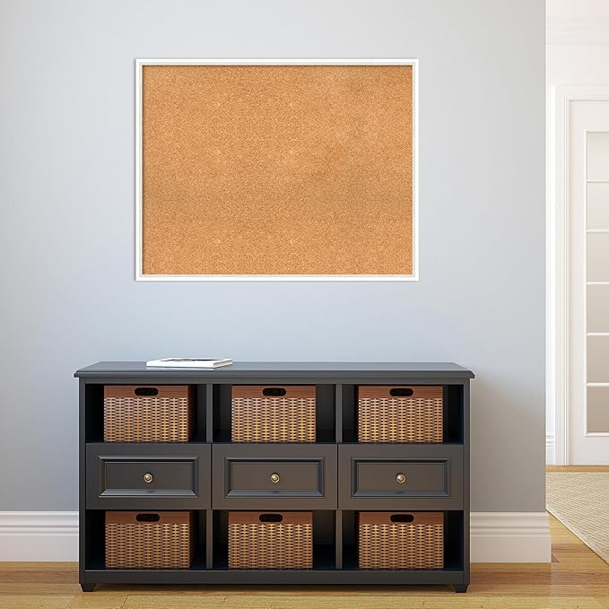 Amanti Art Natural Cork Board for Wall, 29x37 Vision Board with White Frame, Large Corkboard Office Decor for Home Organization, Modern Corkboard Pinboard to Display Items for Home Organization in