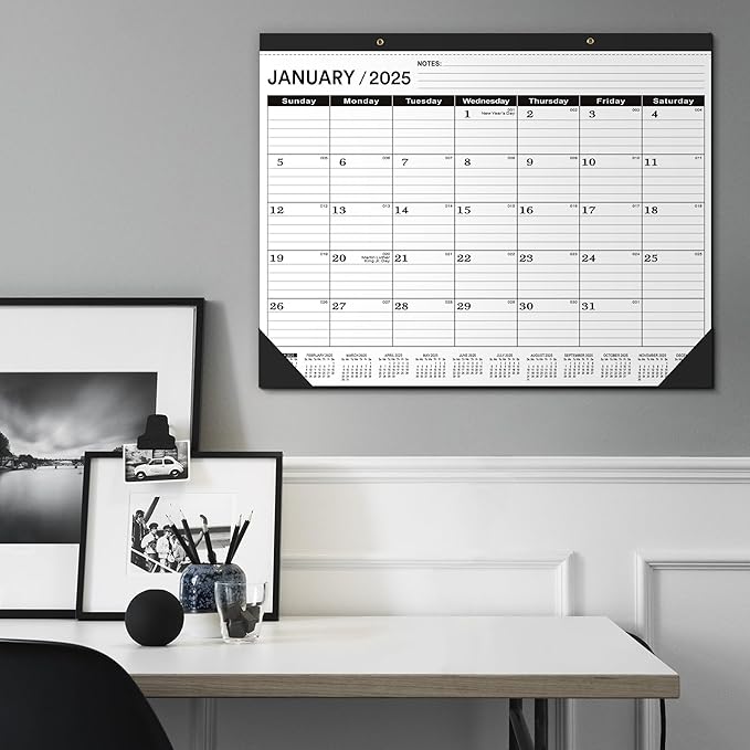 Desk Calendar 2025,January 2025 to June 2026,Large Desk calendar 2025-2026,Desk Calendar 2025-2026 Large 22x17,Classroom 2025 Calendar 22x17" with Round Holes& NOTES List (Black),18 Months Calendar 2025