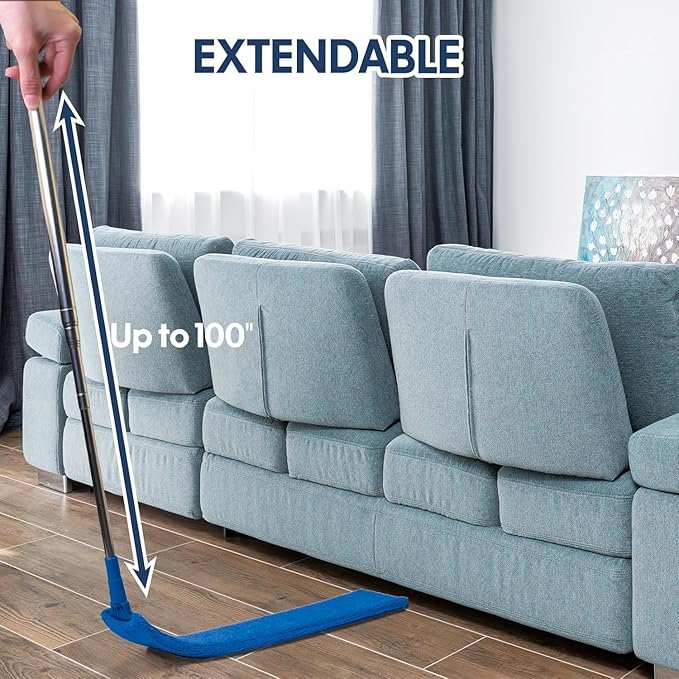 Retractable Gap Dust Cleaner with Extension Pole, Cleaning Tools with 3 Microfiber Dusting Cloths, Extendable Long Handle Duster for Cleaning Under Refrigerator Furniture Appliance (Blue)