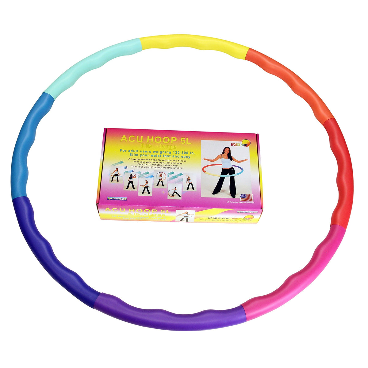 Sports Hoop Weighted Hula Hoop, ACU Hoop 5L - 4.9 lb Large, Weight Loss Fitness Workout with ridges. (Rainbow Colors)