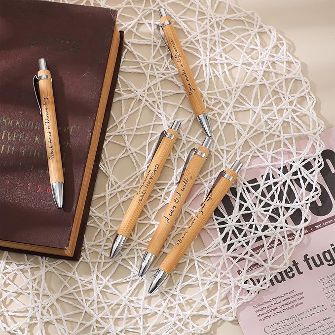 Fulmoon 50 Pcs Employee Appreciation Gifts Bulk Inspirational Bamboo Pens Motivational Thank You Wood Writing Ballpoint Pens for Coworkers Team Staff Leadership Teacher Student Back to School Gifts