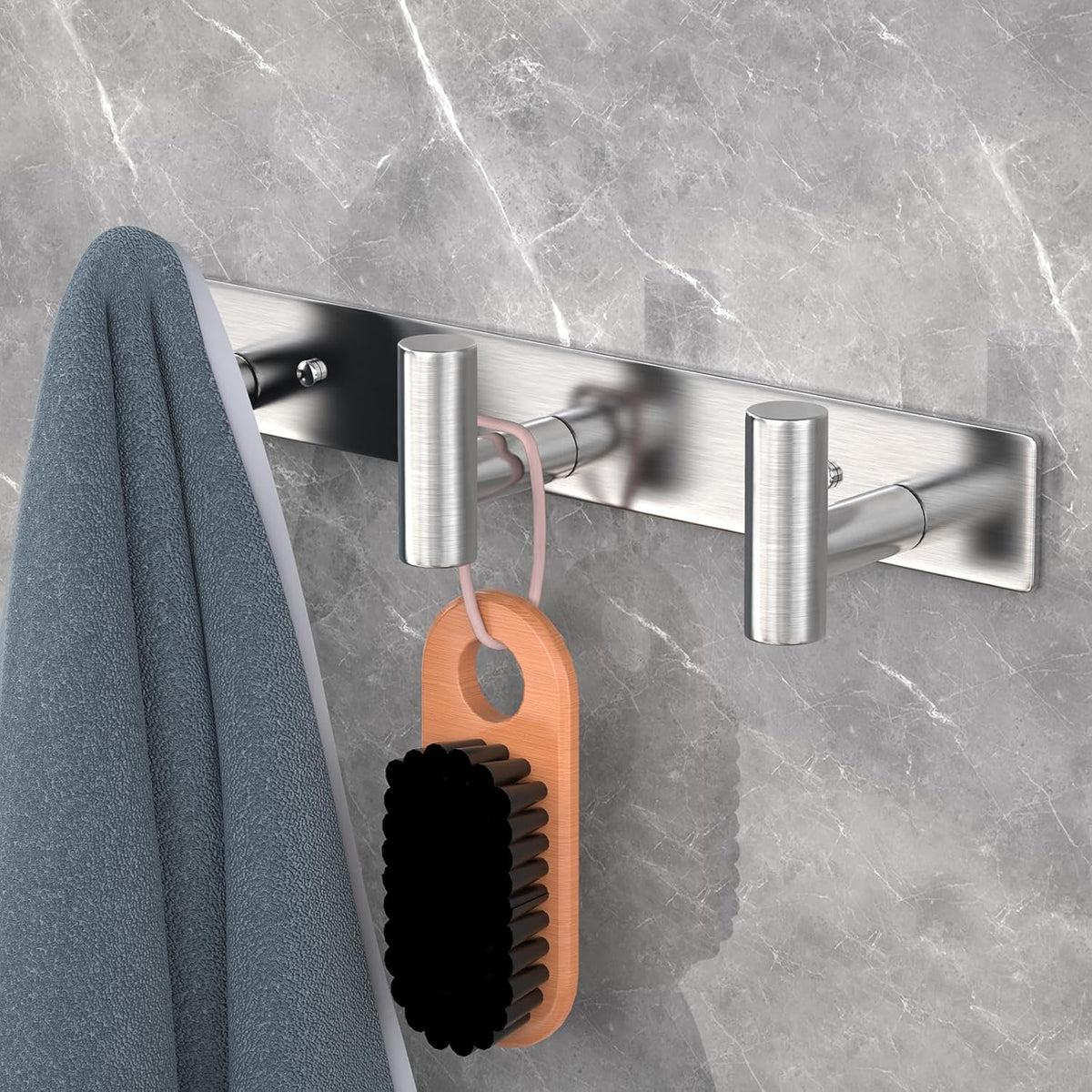 VAEHOLD Silvery Hat and Coat Wall Mount Rack - 3 Hooks for Robes, Bags, Keys, and Towels - Bathroom Towel Hanger Organizer (2 Pack)