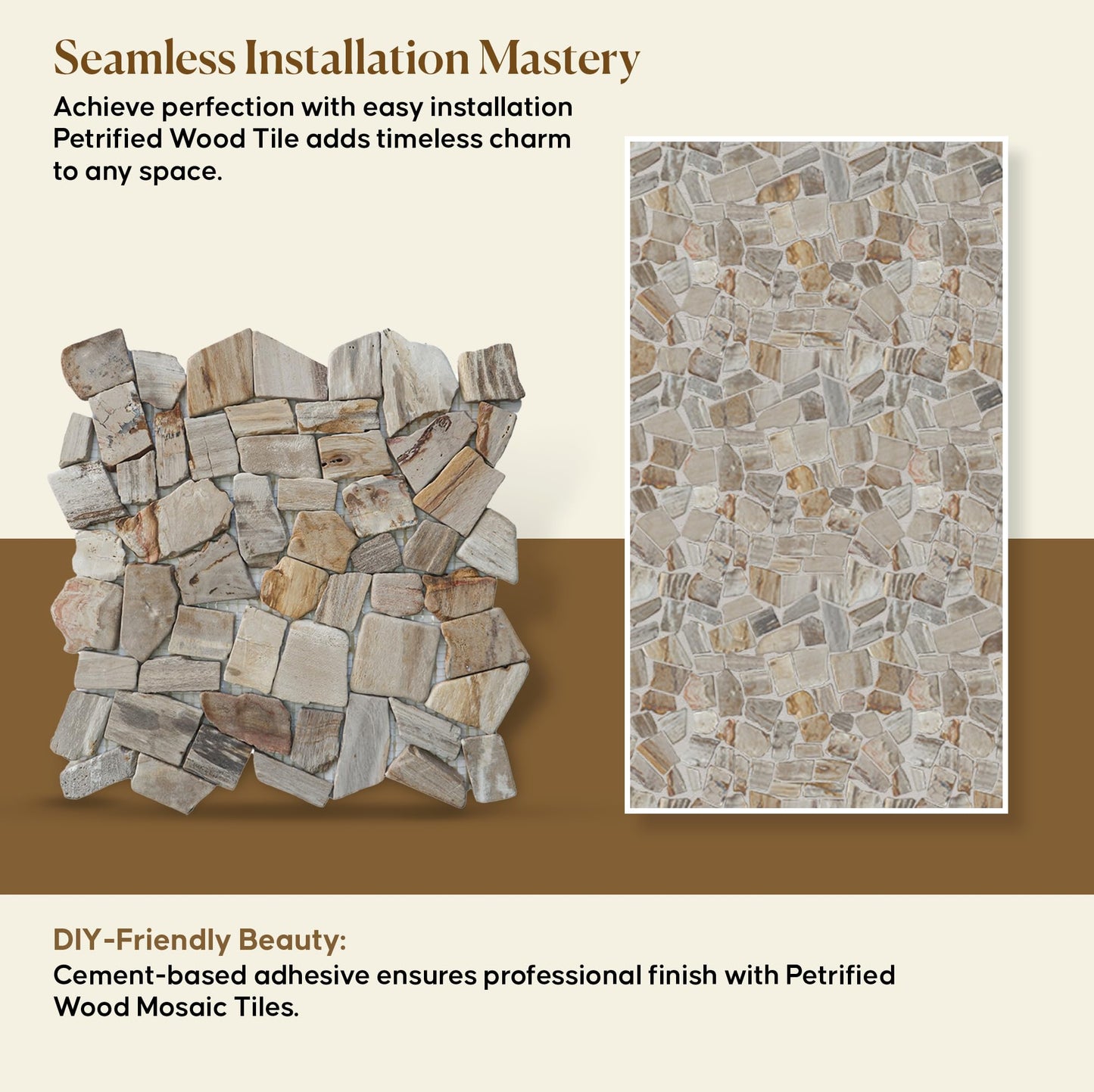 PEBBLETILE.CO Petrified Wood Tiles - Floor and Wall Mosaic Tile - Honed Finish Tiles for Kitchen, Bathroom,Vanities and Laundry (11.4" X 11.4") Mosaic