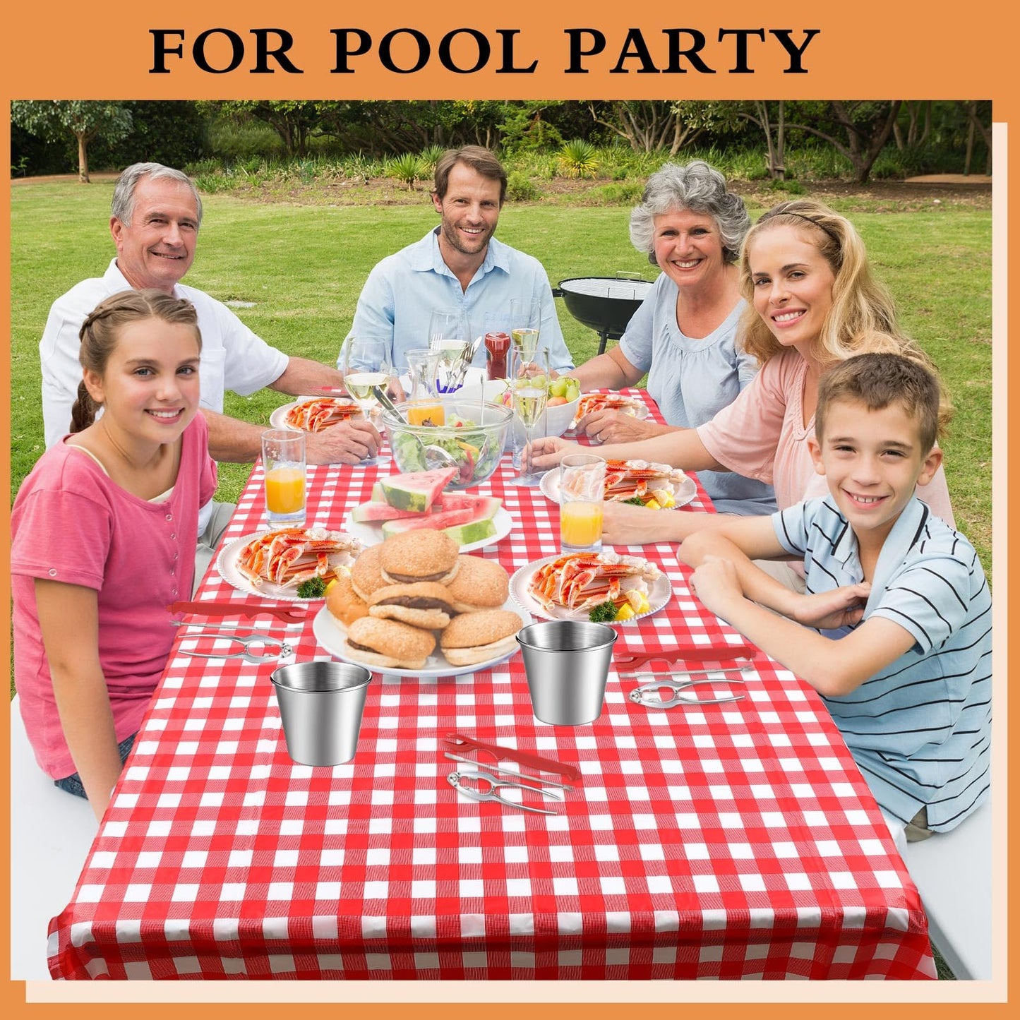 Mepase 21 Pcs Seafood Tools Set Nut Cracker Set Crab Crackers, Crab Forks/picks, Lobster Shellers, 1.7 oz Dipping Sauce Cups, Lobster Bibs, Red Checkered Disposable Plastic Tablecloth