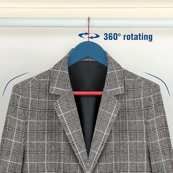 TOPIA HANGER Premium Wooden Hangers with Non-Slip Pant Bar, 360°Swivel Hook and Shoulder Notches, 16 Pack Solid Wood Clothes Hangers for Suit, Coat, Jacket, Camisole(Blue/Red)-CT35BR2