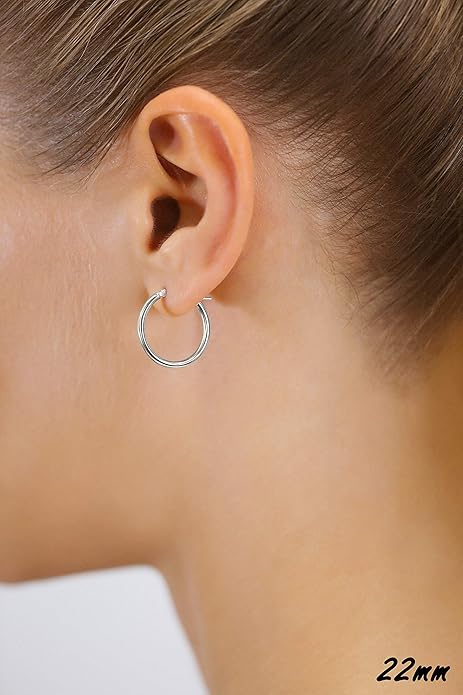 14k White Gold Classic Round Hoop Earrings