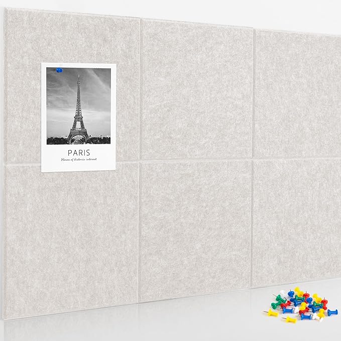 AKTOP Cork Board Bulletin Board 24"x36", 6 Pack Removable Felt Cork Board Tiles for Wall, Large Corkboard Notice Pin Board for Office, School & Home,24 Safe Adhesive Tabs, 20 Push Pins, Latte