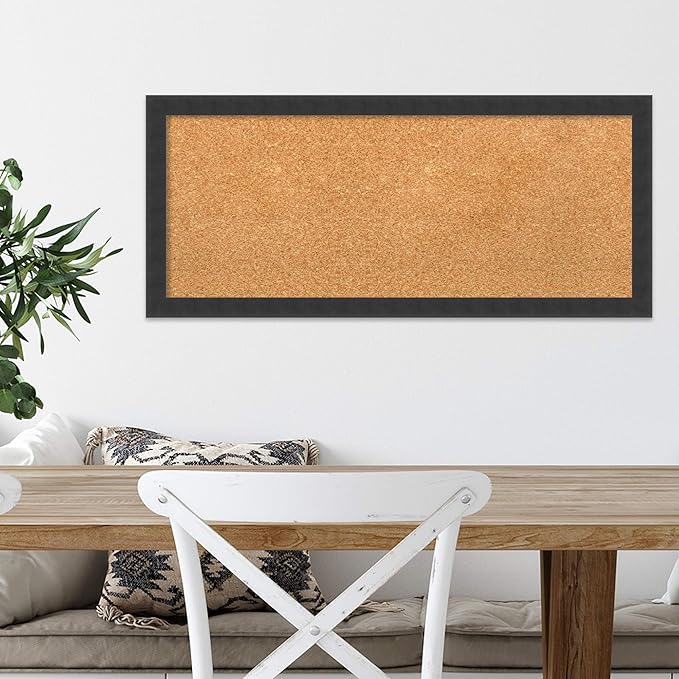 Amanti Art Natural Cork Board for Wall, 14x32 Vision Board with Black Wood Frame, Medium Corkboard Office Decor for Home Organization, Modern Contemporary Corkboard Pinboard to display items for home