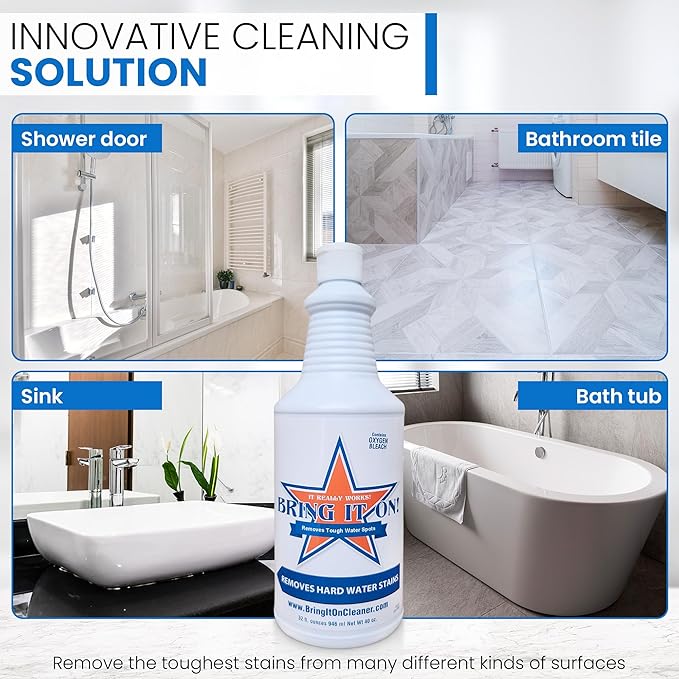 BRING IT ON! CLEANER Water Spot Remover Plus 2 Drill Brushes, Clean Tile, Cleaning Drill Scrub Brush, Cleaning Brush For Drill, Drill Brush Attachment (32 oz)