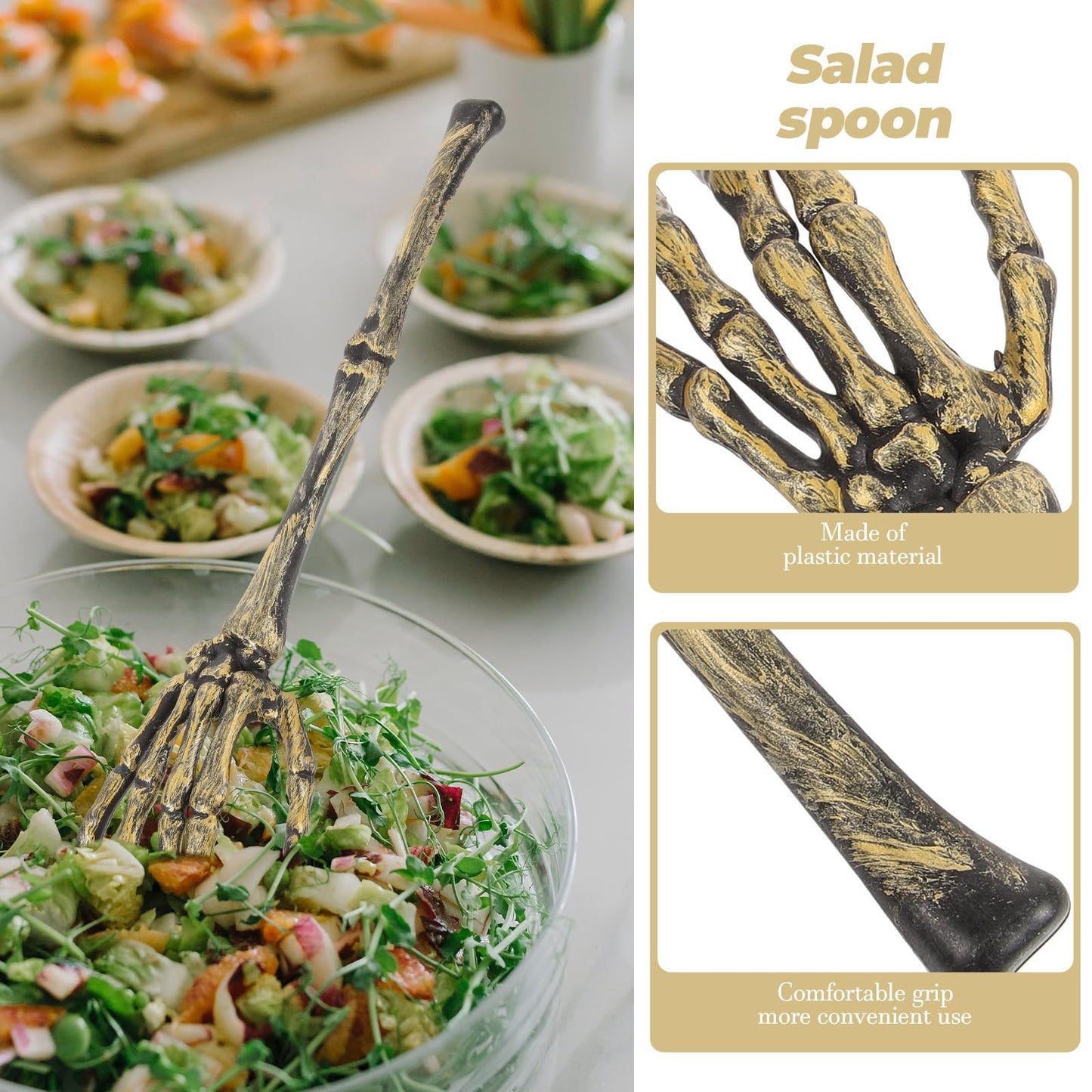 EXCEART Skeleton Arm Staff Halloween Salad Spoon Unique Skeleton Serving Utensil for Kitchen and Party Use 12.58 Inch Plastic Hand Flatware