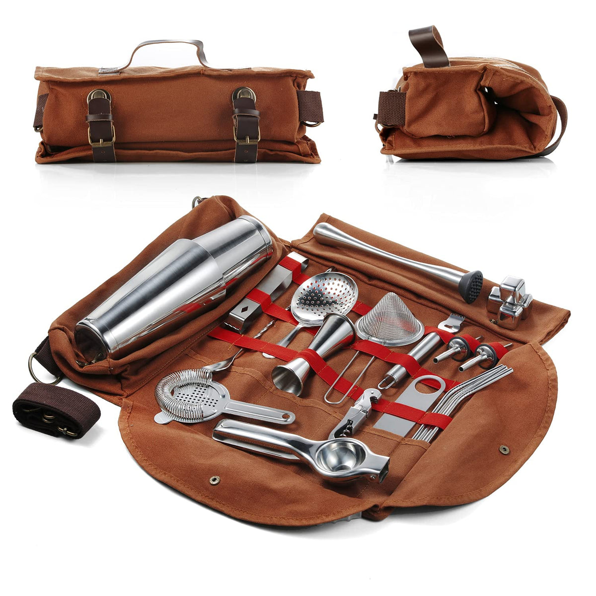 Bartender Kit Gift for New Bartender | Professional 25-Piece mixology Bartender kit with Portable Travel Kit Bag | Bar Set Cocktail Shaker Set for Home Cocktail Making, Work, Parties, Camping