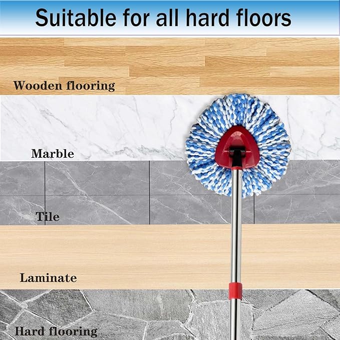 Spin Mop Replace Heads for O Cedar Rinse Clean 2 Tank System, Spin Mop Replacement Head 4 Microfiber Mop Refills, 1 Triangle Head Cover and 30-58in Handle