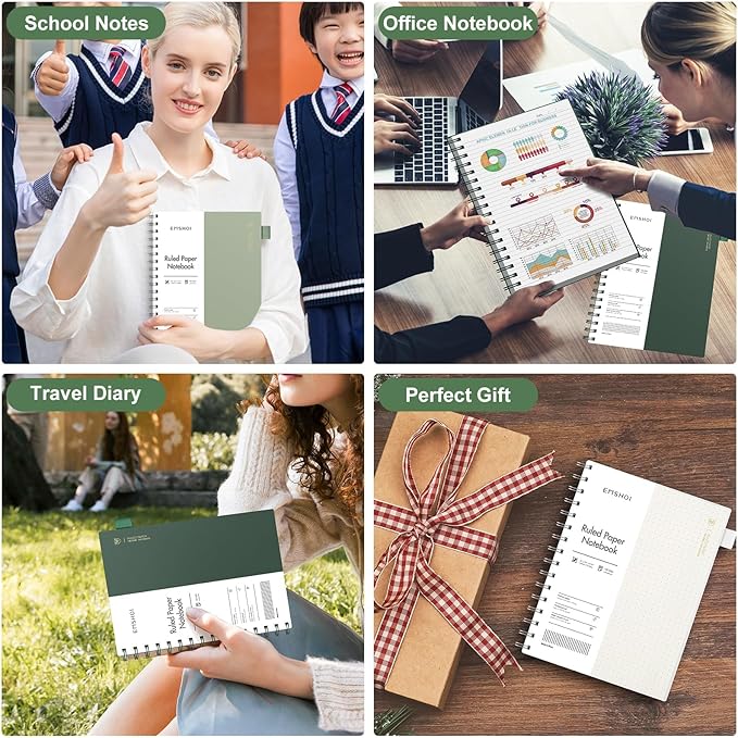 EMSHOI Lined Journal A4 Spiral Notebook, College Ruled Notebook, 300 Pages/150 Sheets, 100gsm Acid-Free Paper, Waterproof Softcover Notebook for School, Work, Writing, 8.27" × 11.2" - Transparent