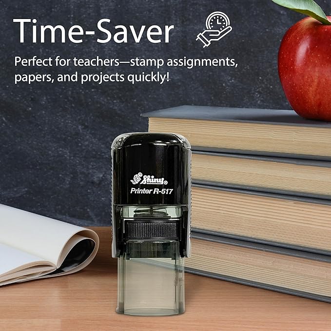 Shiny Pleasure Serving You Stamp, Round Self Inking Stamp for Office and Retail, Blue Ink