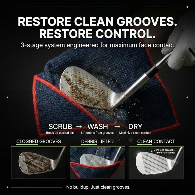 Magnetic Towel Club Glove Gear - 3 Stage Cleaning System- Microfiber Rag with Magnet for Golfcart Bags for Men and Women Cool Grey, 16" x 40" The 40