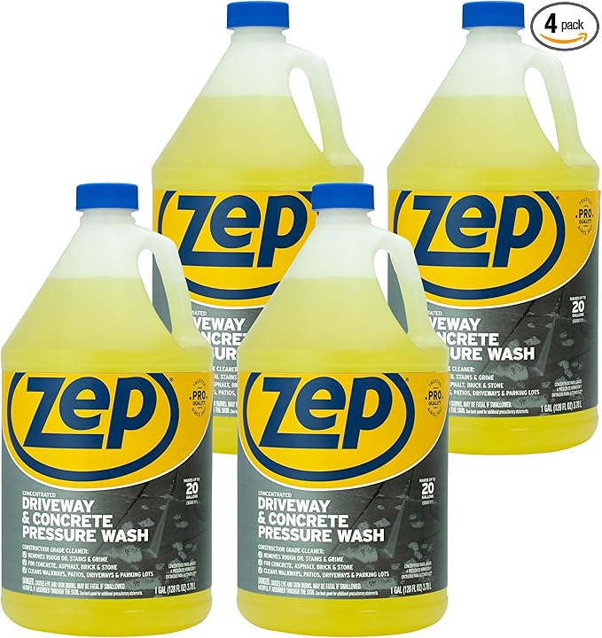 Zep Driveway and Concrete Pressure Wash Cleaner Concentrate - 1 Gal (Case of 4) - ZUBMC128 - Removes Tough Oil Stains and Grime