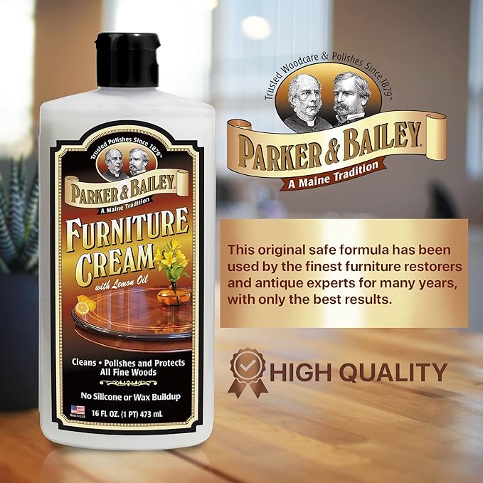 PARKER & BAILEY FURNITURE CREAM - Multisurface Wood Cleaner And Polish Furniture Quick Shine Restorer Protector Kitchen Cabinets Surface Cleaner House Cleaning Supplies Home Improvement, 16oz