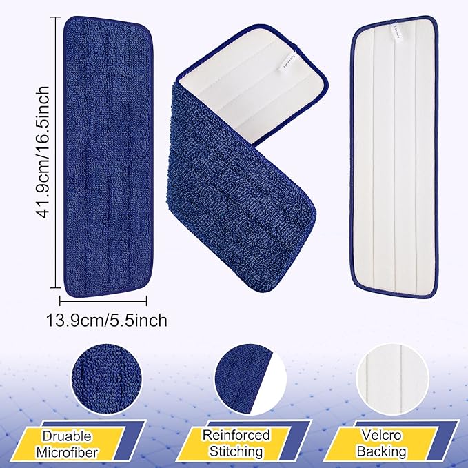 16.5 inch Reusable Mop Pads Microfiber Spray Mop Replacement Heads for Wet/Dry Mops Compatible with Bona Floor Care System (5 Pack)