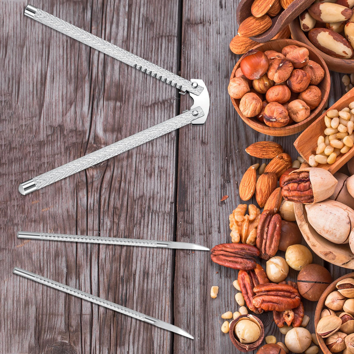 FoldTier 12 Pack Nut Cracker Set Nutcracker and Picks Set Stainless Steel Nut Opener Walnut Pecan Tool Seafood Crackers Lobster Crab Cracker Pliers for Walnut Hazelnut Almond Crab