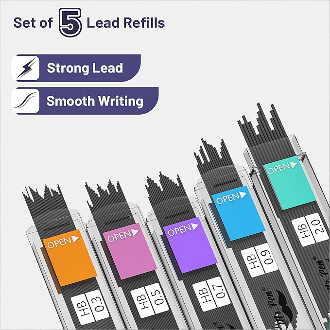Mr. Pen- Pastel Mechanical Pencil Set with Lead and Eraser Refills, 5 Sizes, 0.3, 0.5, 0.7, 0.9, 2mm, Mechanical Pencils for Drawing and Sketching, Cute Pencils, Mechanical Pencil