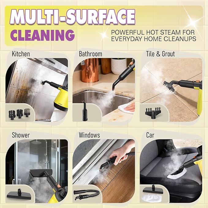 Steam Cleaner, Deep Cleaning Steam Cleaner for Home, 1200W Handheld Steam Cleaner with 10 Tools, Natural Steamer for Cleaning, Handheld Steamer for Bathrooms, Kitchens, Windows, Shower, Grout,Tile,Car