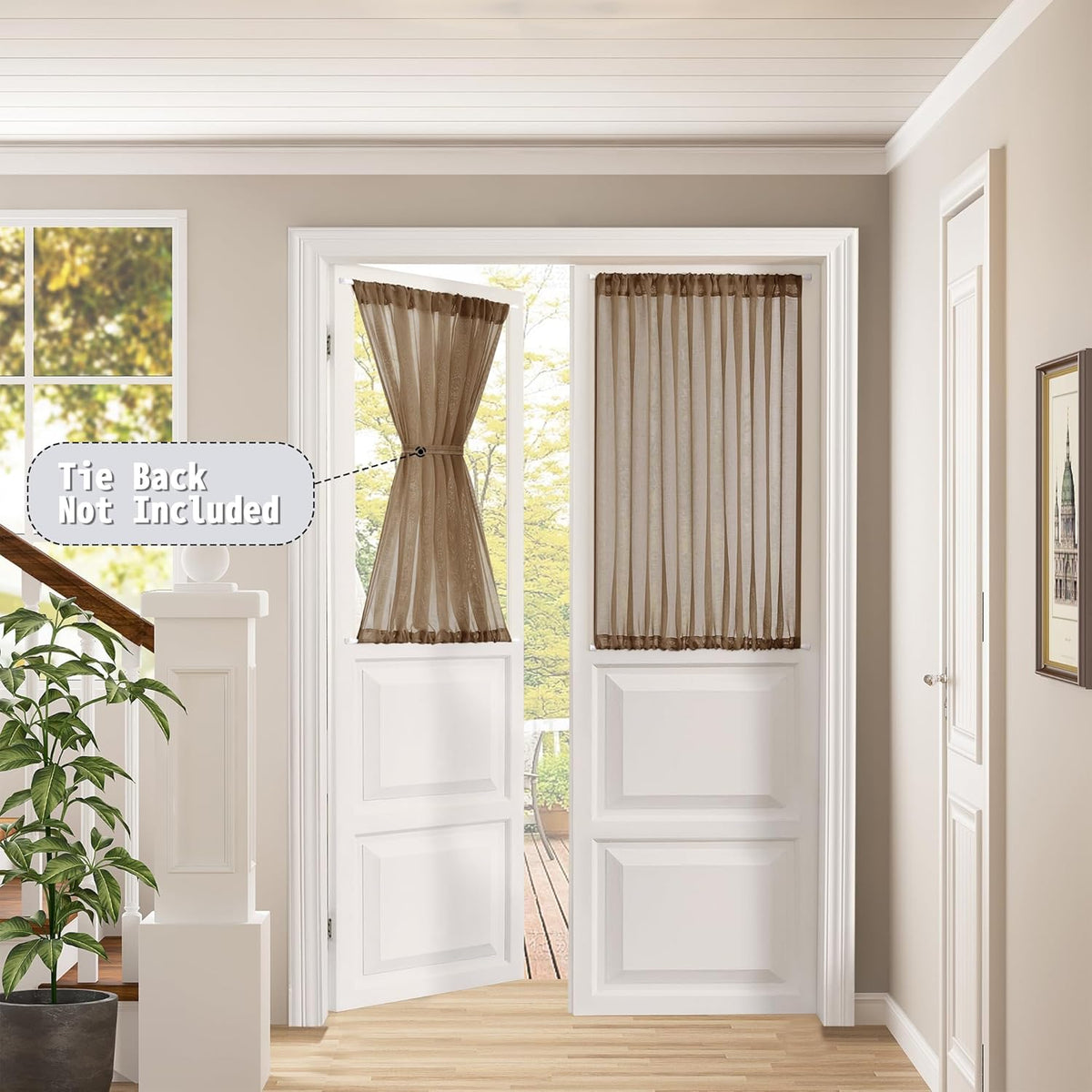 Tollpiz Short Sheer Door Curtain Closet Linen Textured Curtain Sheers Doorway Light Filtering Voile Patio Glass Door Rod Pocket Curtains French Door, 54 x 54 inches Long, Brown, Set of 1 Panel