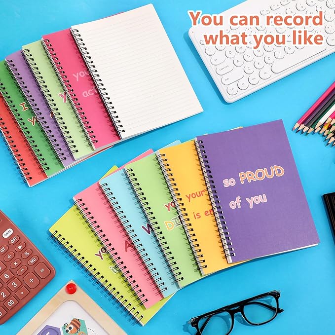 Fuutreo 12 Pcs Spiral Notebook for Work A5 8.3 x 5.7 Inch College Ruled Spiral Journal Notebook Kraft Cover Ruled Paper, 12 Color, 60 Sheets, 120 Pages for Office School (Innovative)