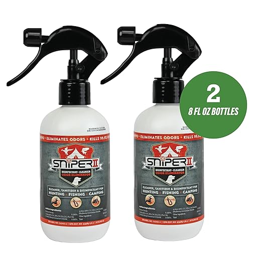 SNiPER II Disinfectant Cleanser and Odor Eliminator, Cleaner for Outdoor Disinfecting Purposes, Use for Hunting, Fishing, and Camping, Made in the USA, 8 Ounce Spray Bottle, 2-Pack