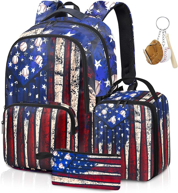 Baseball Backpack Set for Boys, Kids Baseball School Backpack with Lunch Box Pencil Bag