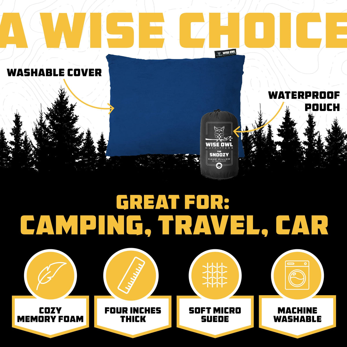Wise Owl Outfitters Camping Pillow – Memory Foam Travel Pillow for Airplane Sleeping, Hiking, Backpacking & Outdoor Use - Small & Portable for Adults, Car, Camp & Tent