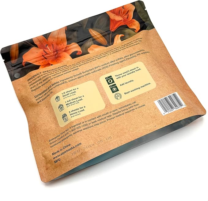 SIPA Laundry Detergent Sheets Bag - 30 Sheets, Up to 60 Loads, Lily of the Valley Scent, Phosphorus-Free, High Efficiency, (30 Count (Pack of 40))