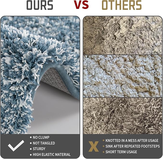 Yimobra Bathroom Rug Set 2 Piece, Soft Absorbent Microfiber Bath Mat Set, Non Slip Machine Washable Dry, Plush Shaggy Shower Rugs for Bathroom Floor, 32"x20"+24"x17", Denim Blue and White
