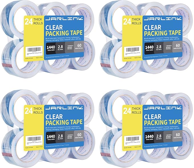 JARLINK Clearer Packing Tape 24 Rolls, Heavy Duty Packaging Tape for Shipping Packaging Moving Sealing, 2.8mil Thicker, 1.88 inches Wide, 60 Yards Per Roll, 1440 Total Yards