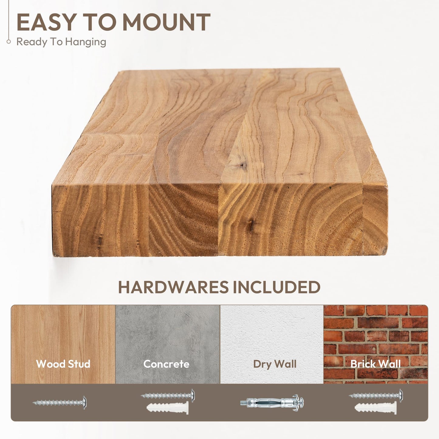 Marsmiles 30 inch Floating Shelves for Wall Solid Elm Wood Shelves|Rustic Wall Shelves with Invisible Heavy-Duty Bracket for Bathroom Living Room Kitchen|Natural, 2 Pack