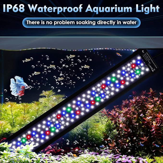 AQQA LED Aquarium Light 24W for 12-18 Inch Fish Tank, 24/7 Mode&DIY Mode Full Spectrum Fish Tank Light, IP68 Waterproof High Lumen Aquarium Plant Light, Adjustable Brightness/Timer, Memory Function