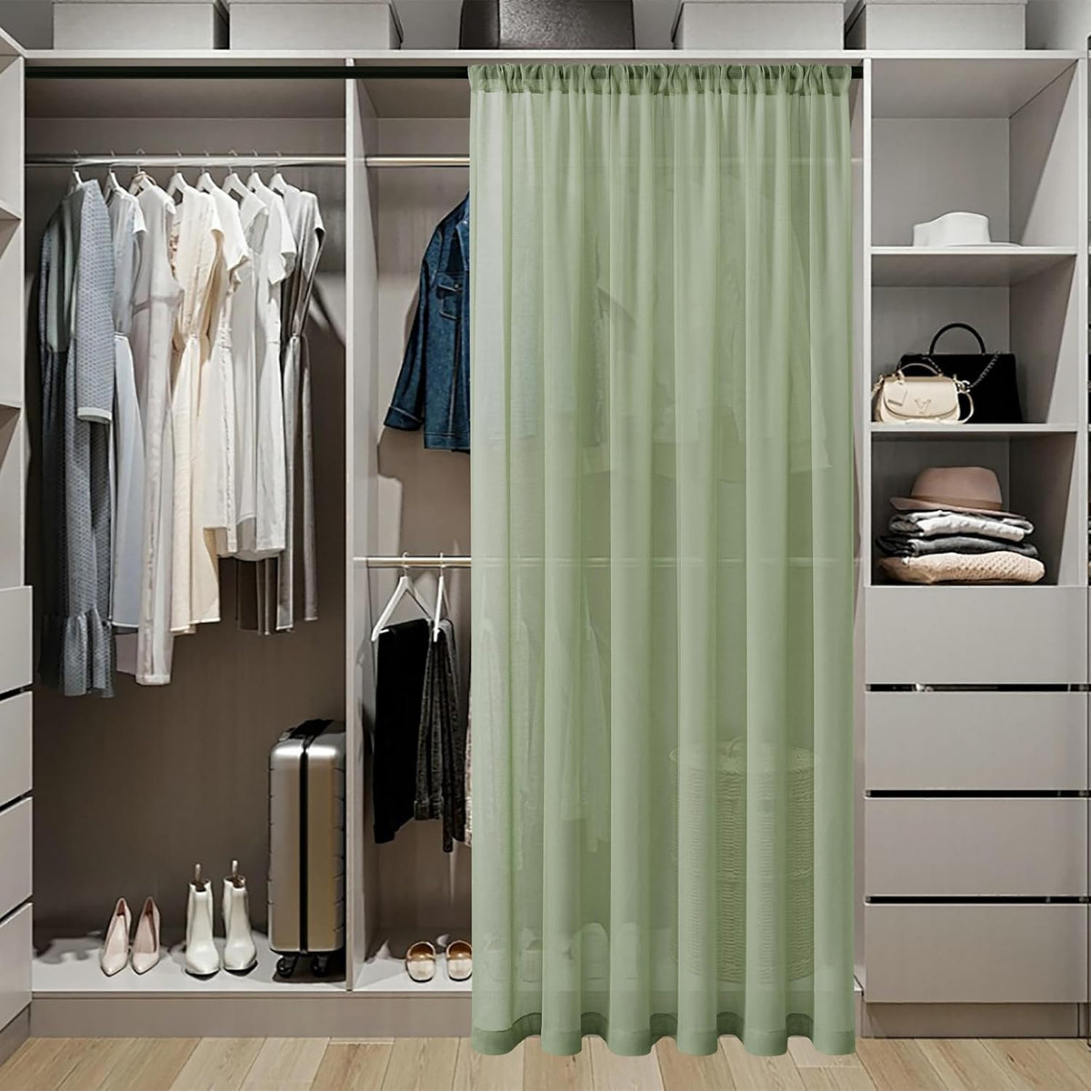 Tollpiz Sheer Door Curtain Closet Linen Textured Curtain Sheers Doorway Light Filtering Voile French Door Rod Pocket Curtains Patio Door, 25 x 80 inches Long, Sage Green, Set of 1 Panel