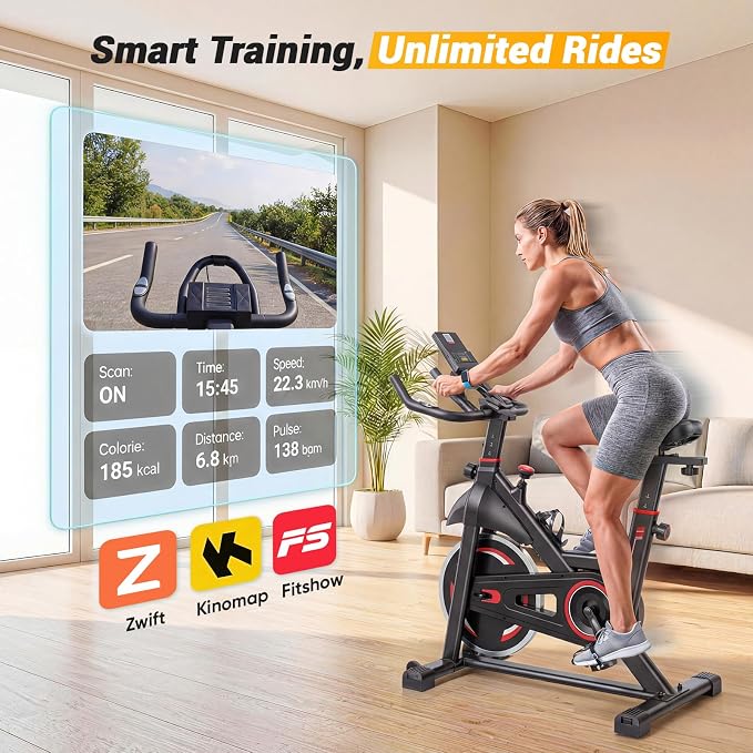 NEWBULIG Exercise Bike with APP, Stationary Bikes for Home, Workout Bike for Adults & Seniors, Cycle Machine, Adjustable Height and Resistance, Low Noise, 265lbs Weight Capacity, Easy Assembly