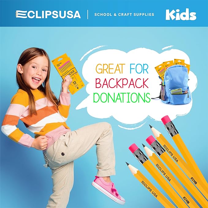 E-CLIPS USA Pencils Bulk, Pencil #2, Number 2 pencil, Pre-Sharpened Pencil Bulk, School Supplies bulk, Office Supplies, Box May Vary, 12 Pencils (144 Box Case)