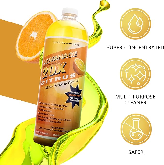 All Purpose Cleaner Concentrate - Advanage 20X The Wonder Cleaner Citrus for All Surfaces Around Bathroom, Kitchen, Oil and Grease | Multi Purpose Cleaner for Household Cleaning Solution | 32 Fl Oz