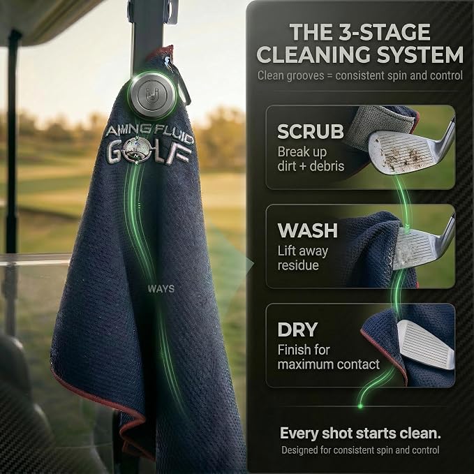 Magnetic Towel Club Glove Gear - 3 Stage Cleaning System- Microfiber Rag with Magnet for Golfcart Bags for Men and Women Black, 16" x 40" The 40