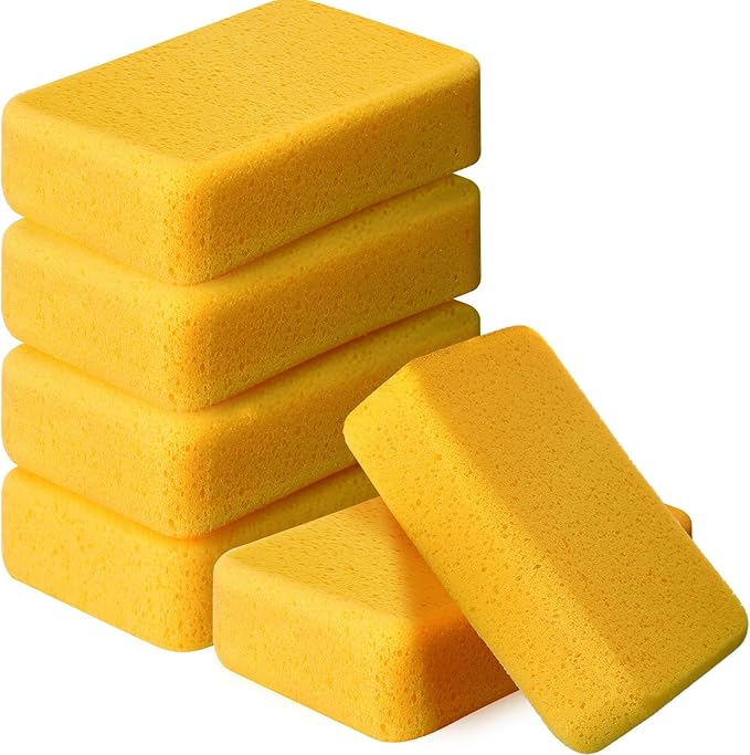 Tioncy 6 Pcs Large Sponges Bulk 7.5 x 5.5 x 1.9 Inch Grouting Car Wash Foam Cleaning and Washing Sponge Commercial Foam Large All Purpose for Cleaning Dishes Car Tile Bike (Yellow)