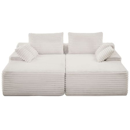 82.7-Inch Oversized Double Chaise Lounge, Corduroy Fabric Sectional Sofa, Cozy Deep Seat Loveseat Sofa with Soft Cushions and Throw Pillows for Living Room Bedroom, No Assembly Required, Beige