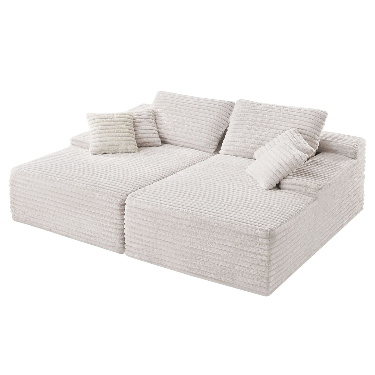 82.7-Inch Oversized Double Chaise Lounge, Corduroy Fabric Sectional Sofa, Cozy Deep Seat Loveseat Sofa with Soft Cushions and Throw Pillows for Living Room Bedroom, No Assembly Required, Beige