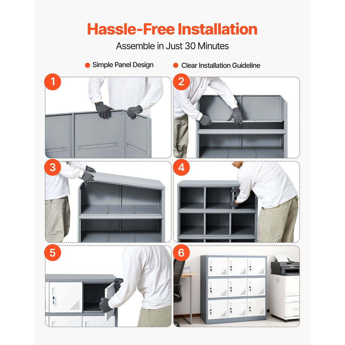 9 Doors Metal Locker, Lockable Steel Storage Cabinet, 66 lbs Loading Capacity, 2 Keys for Each Door, 3 Tiers Employee Lockers for Office, School, Gym, Easy Assembly, 35.4 x 17.7 x 37 in, Gray