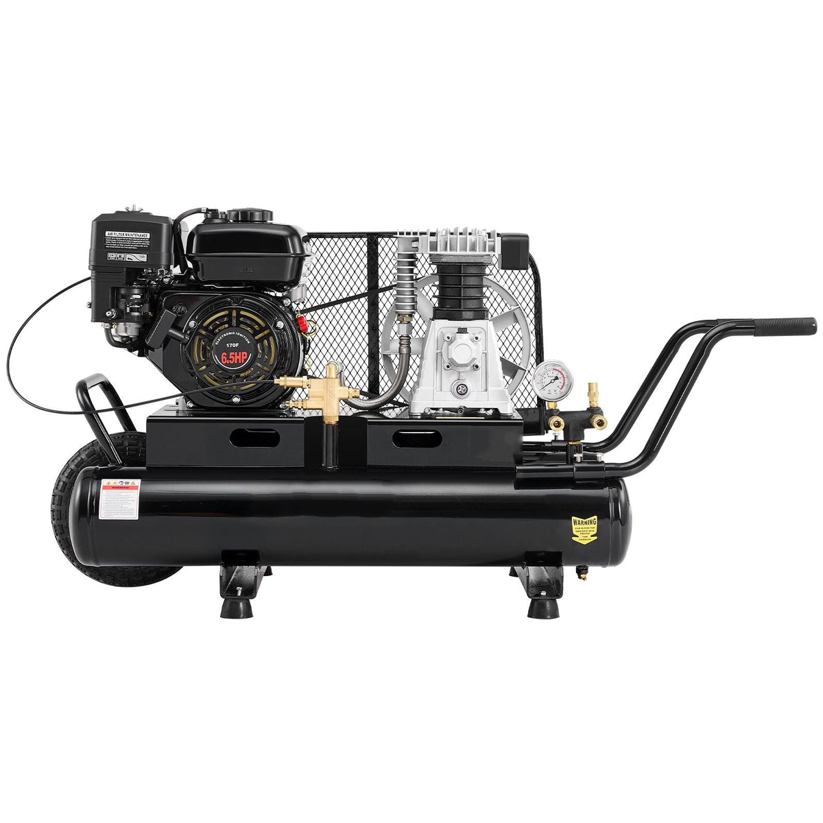 9 Gallon Twin-Tank Gas Powered Air Compressor, 6.5HP 9CFM Gas Driven Air Compressor Tank on Wheel, Max 115PSI Piston Pump Air-Compressed System for Tire Inflation, Auto Repairs, Spray Painting