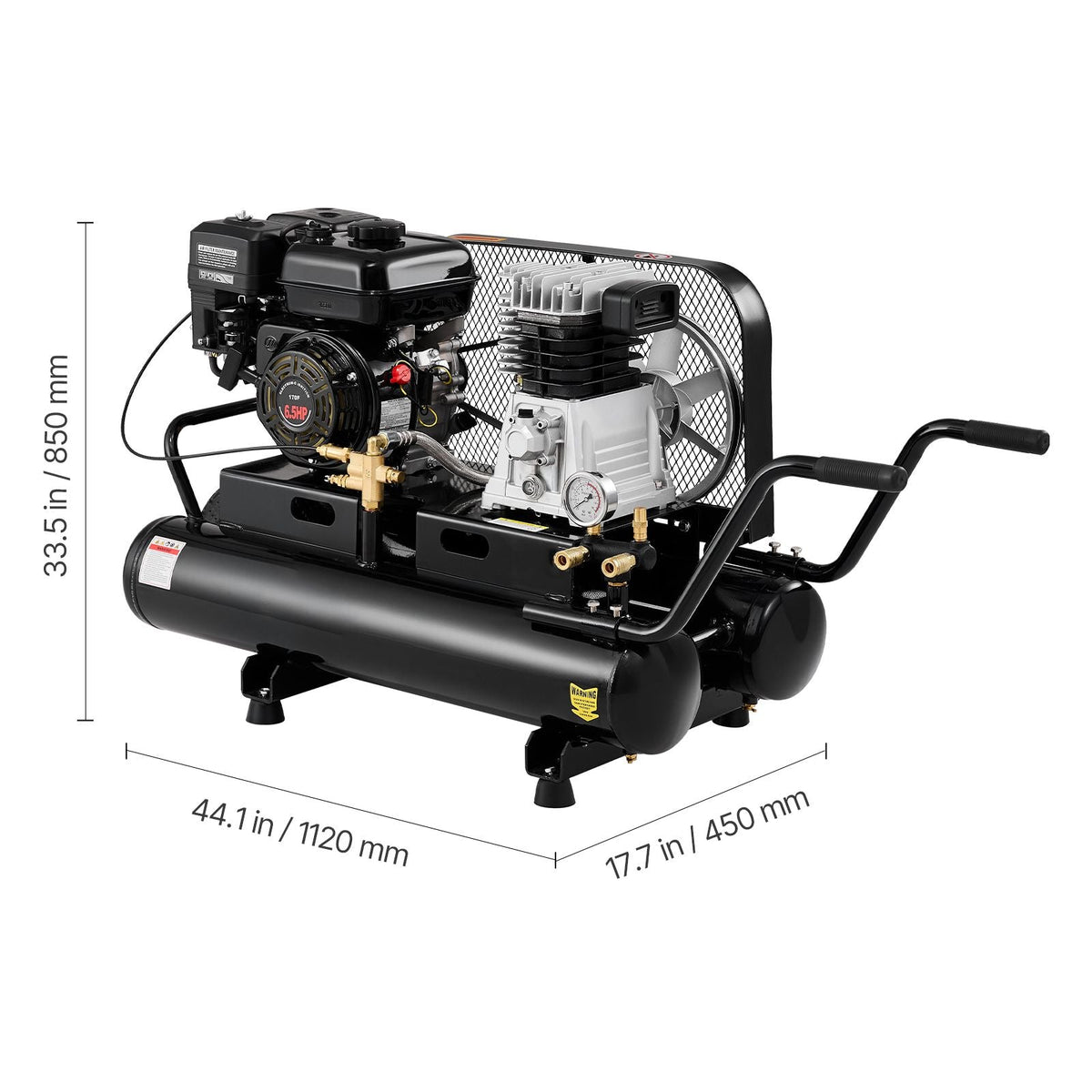 9 Gallon Twin-Tank Gas Powered Air Compressor, 6.5HP 9CFM Gas Driven Air Compressor Tank on Wheel, Max 115PSI Piston Pump Air-Compressed System for Tire Inflation, Auto Repairs, Spray Painting