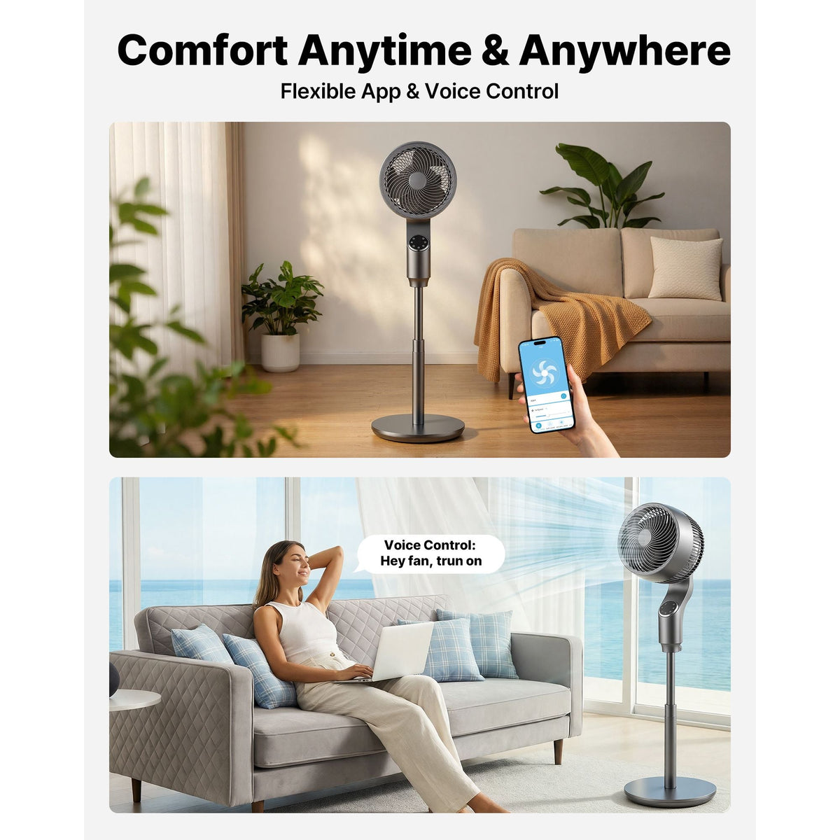 9-Inch Pedestal Fan, 80° Oscillating Standing Floor Fan with Quite DC Motor, Remote Control, 9 Speeds & 4 Smart Modes, 24H Timer, Adjustable Height, for Home, Bedroom, Living Room, Silver Gray