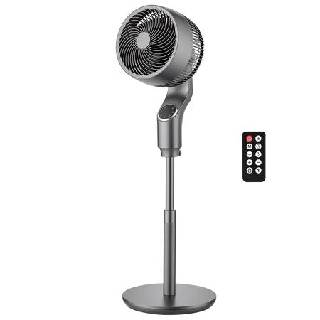 9-Inch Pedestal Fan, 80° Oscillating Standing Floor Fan with Quite DC Motor, Remote Control, 9 Speeds & 4 Smart Modes, 24H Timer, Adjustable Height, for Home, Bedroom, Living Room, Silver Gray