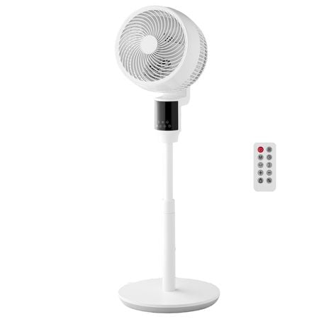9-Inch Pedestal Fan, 80° Oscillating Standing Floor Fan with Quite DC Motor, Remote Control, 9 Speeds & 4 Smart Modes, 24H Timer, Adjustable Height, for Home, Bedroom, Living Room, White